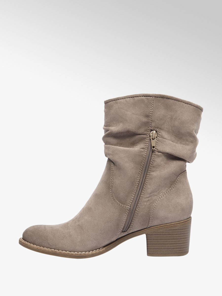Graceland Taupe enkellaars geplooide schacht Gratis Van imitatiesuède met een geplooide schacht en een